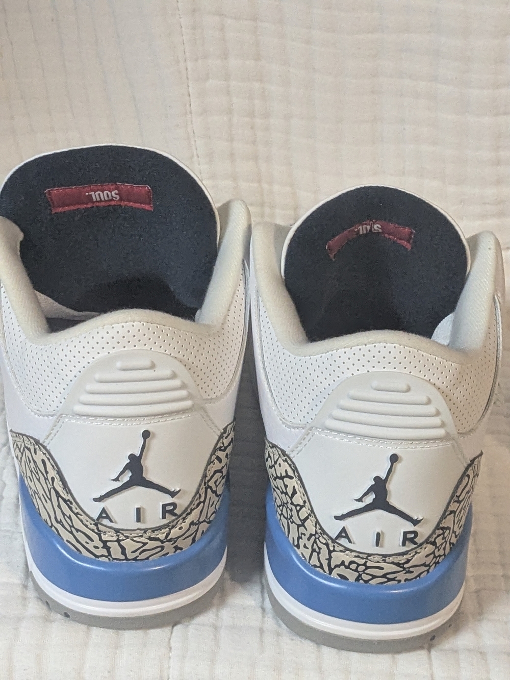Nike White and University Blue Retro Basketball Sneakers with Elephant Print - Picture 3 of 5